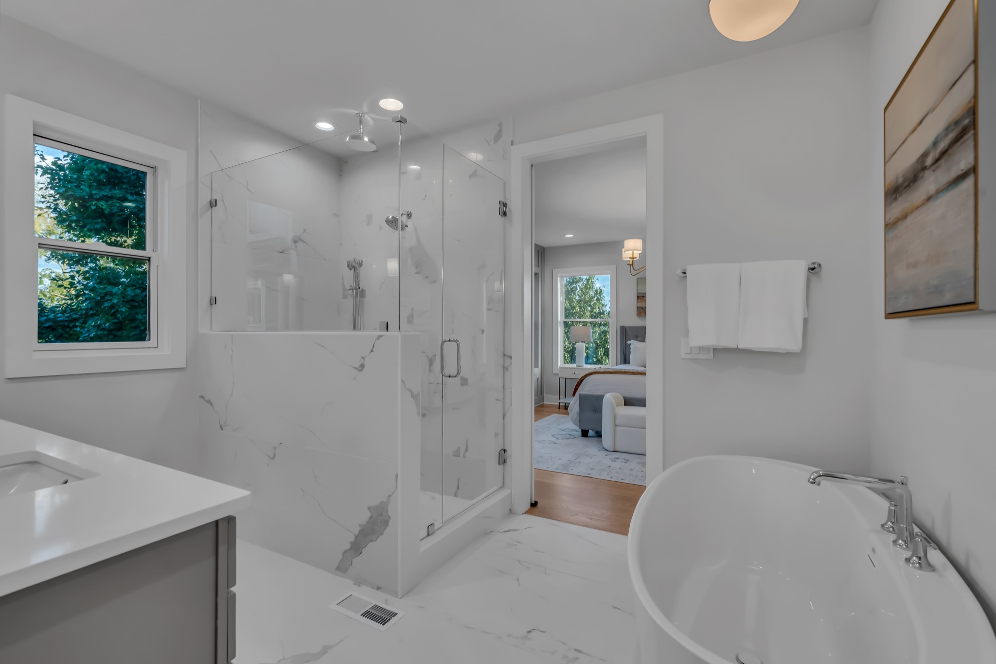 Primary Dual Vanity & Glass Shower